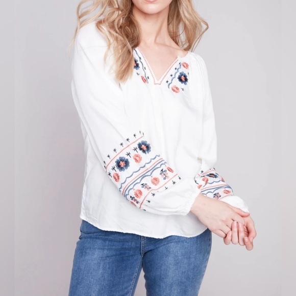 CHARLIE B Tops - CHARLIE B EMBROIDERED BOHEMIAN BLOUSE